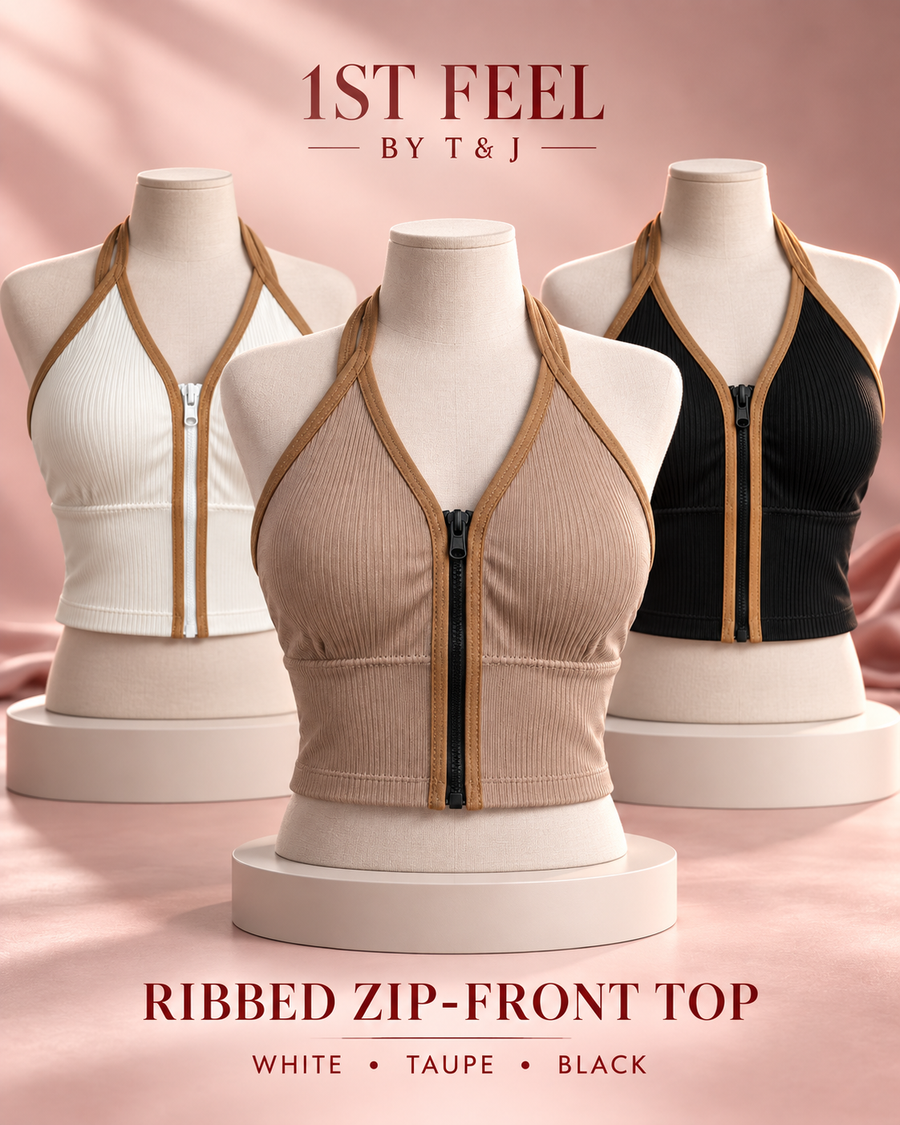 Ribbed Zip-Front  Top